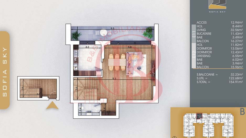 Theodor Pallady Duplex 3 camere la 7min metrou Nicolae Teclu - Schiță 1