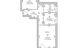 Apartament 2 camere, 54 mp + balcon 6 mp,la 10 min de centrul Sibiului - Schiță 10