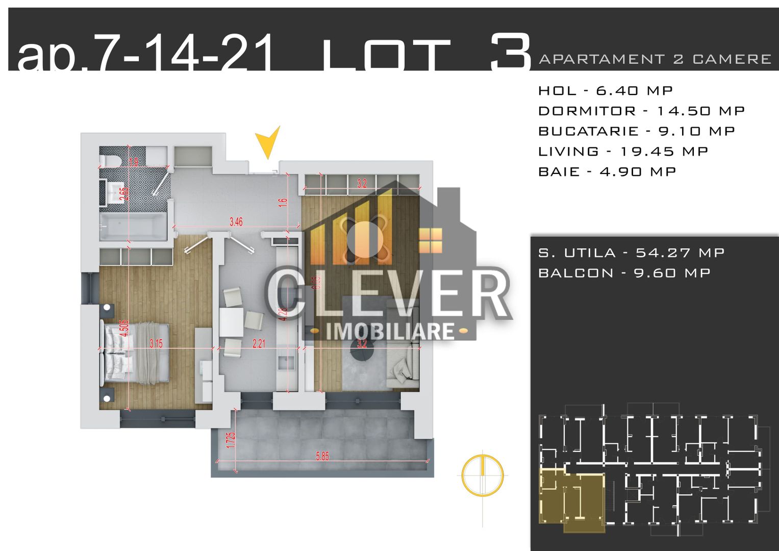Apartament 2 camere 64 mp, Promo Parcare comision 0, Pallady - Schiță 9