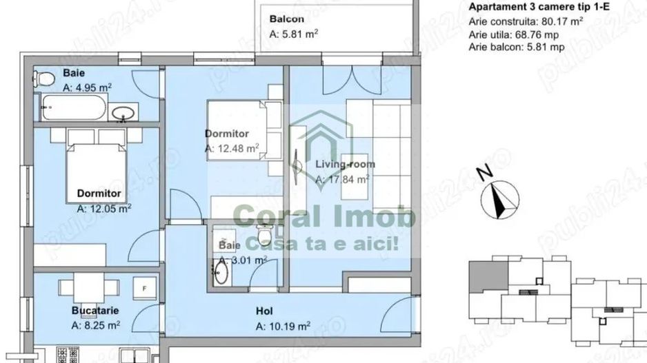 Vand apartament 3 camere - Poză 6