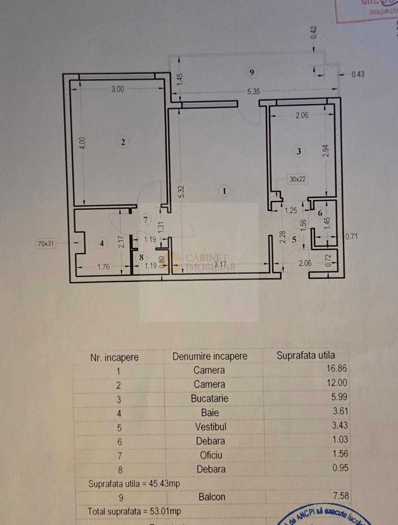 2 Camere Renovat | Etaj Intermediar | 300 m de Metrou | Mobilat-Utilat - Schiță 18