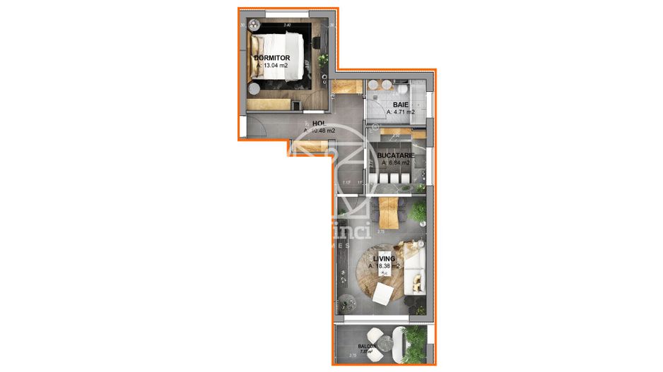 Apartament 2 camere, intabulat, balcon (KON-60P- Do-ap.3) - Poză 2