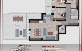 Apartament 4 Camere cu terasa 51mp Metrou Nicolae Teclu - Schiță 8