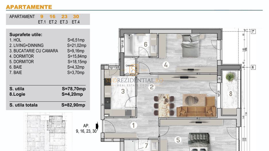 Apartament cu incalzire in pardoseala - 3 camere, decomandat, Sector 4 - Schiță 7