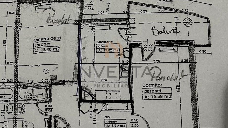 Apartament 2 camere decomandat, 60 mp, etaj intermediar,  zona Alverna - Schiță 8