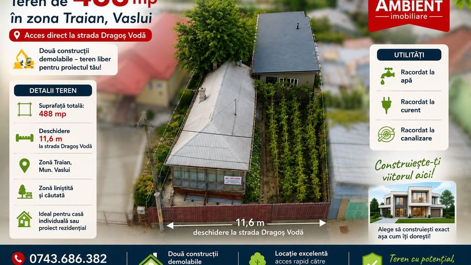 TEREN INTRAVILAN 480 mp, VASLUI zona TRAIAN; - Poză 2