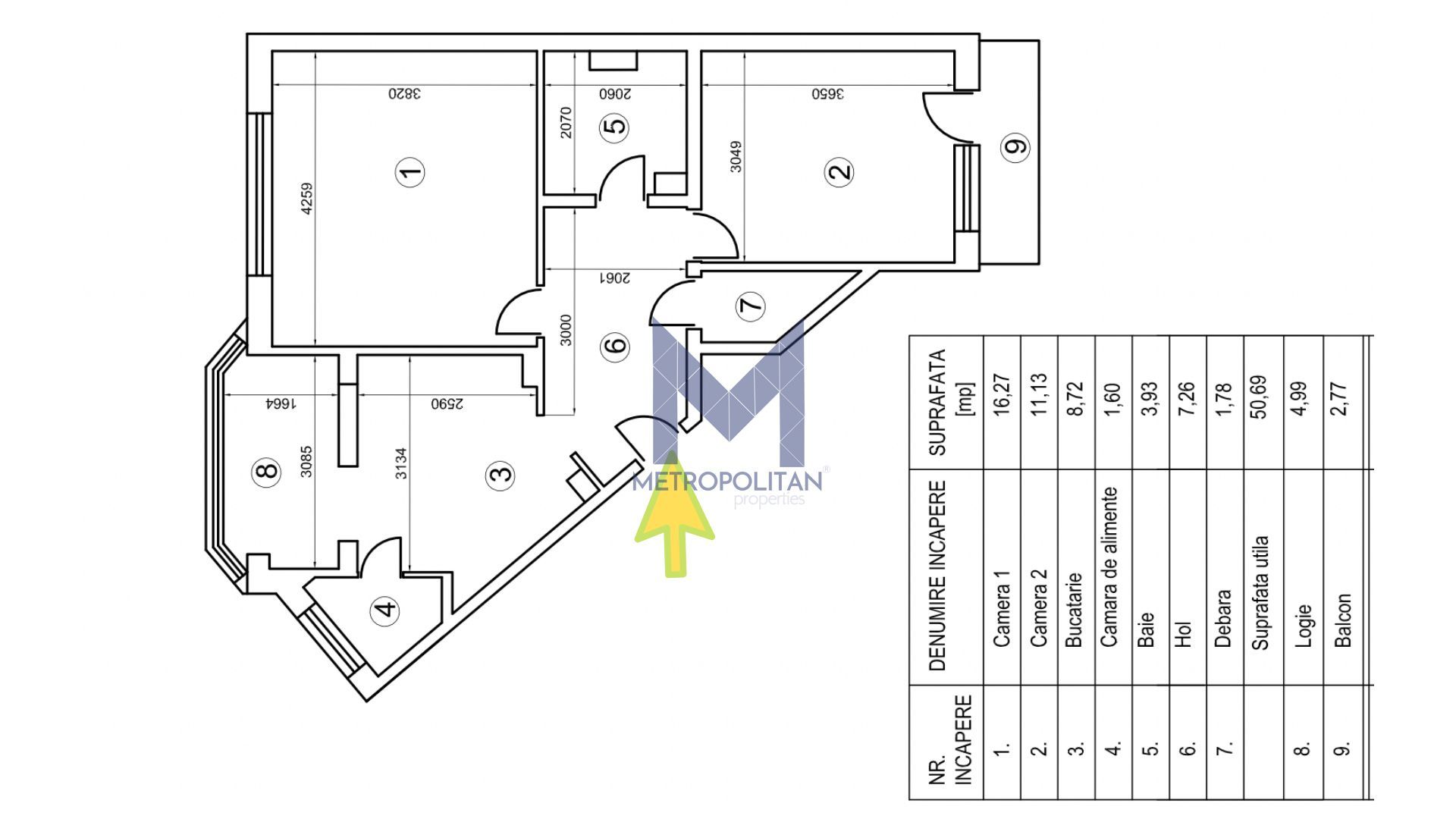 2 camere, giratoriu Mărăști, etaj intermediar - Schiță 19